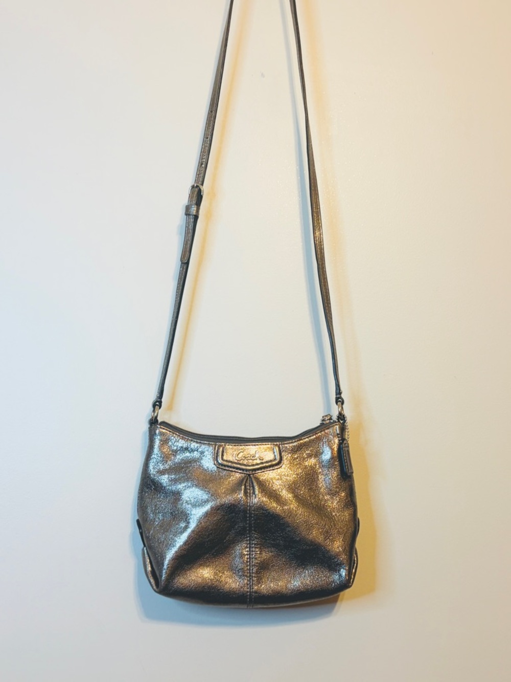 Coach Metallic Bronze Leather Crossbody Bag - Picture 3 of 9